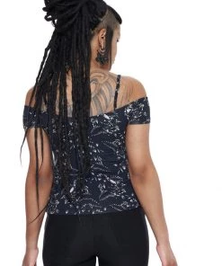 New In Killstar Lulu Skulls 50's Bardot Top Black