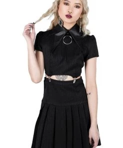 Killstar Darita 80's Suspender Dress Black Pinstripe