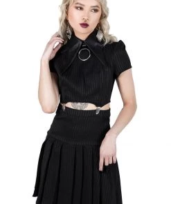 Killstar Darita 80's Suspender Dress Black Pinstripe