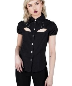 Killstar Hellstar Lace Up Top Black