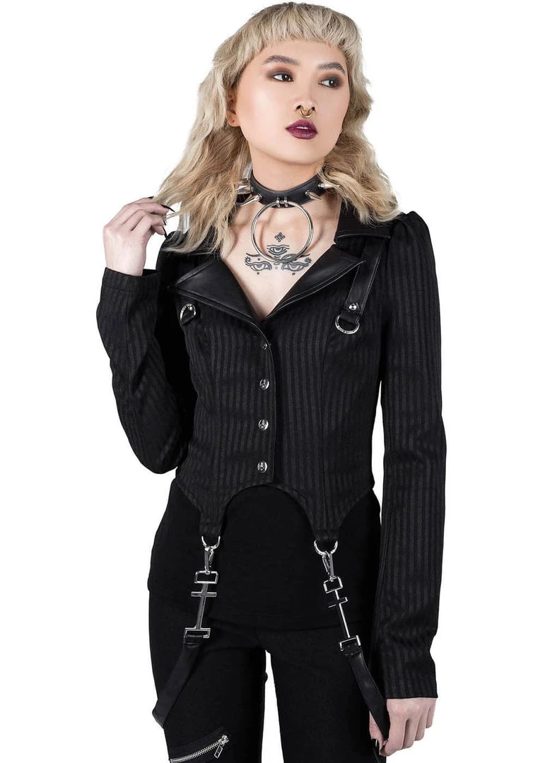 Killstar Office Demon Jacket Black Pinstripe