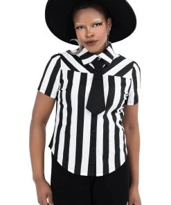 Killstar Blood Stripe Stripe 60's Blouse Black White New In