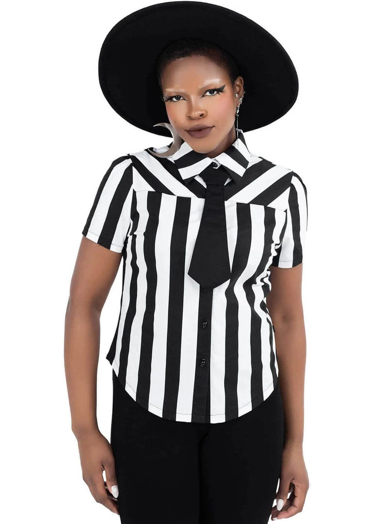 Killstar Blood Stripe Stripe 60's Blouse Black White New In