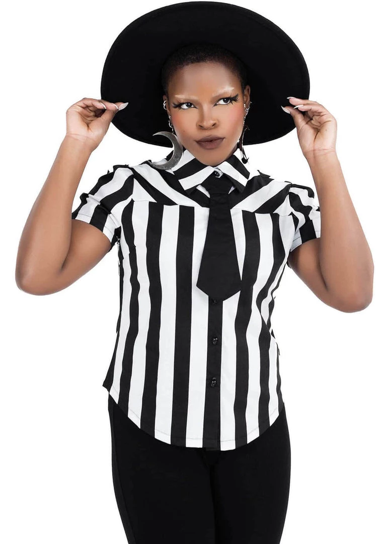 Killstar Blood Stripe Stripe 60's Blouse Black White New In