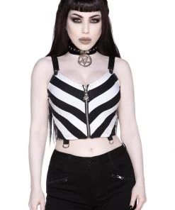 Killstar Stripe O Negative 80's Top Black White New In