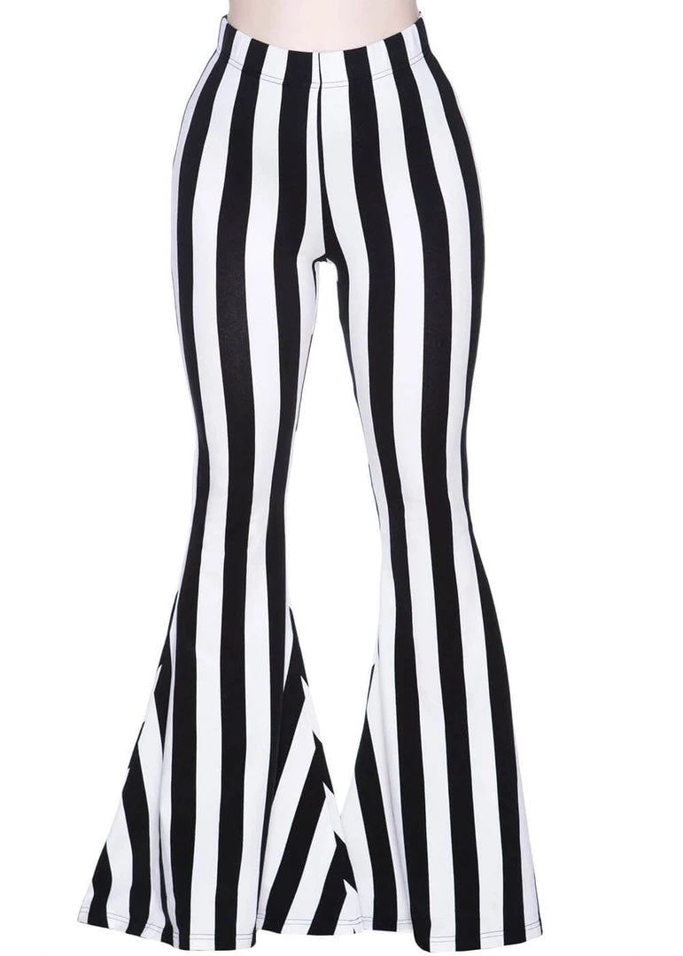 New In Killstar Inferno Room Stripe Flares 70's Trousers Black White
