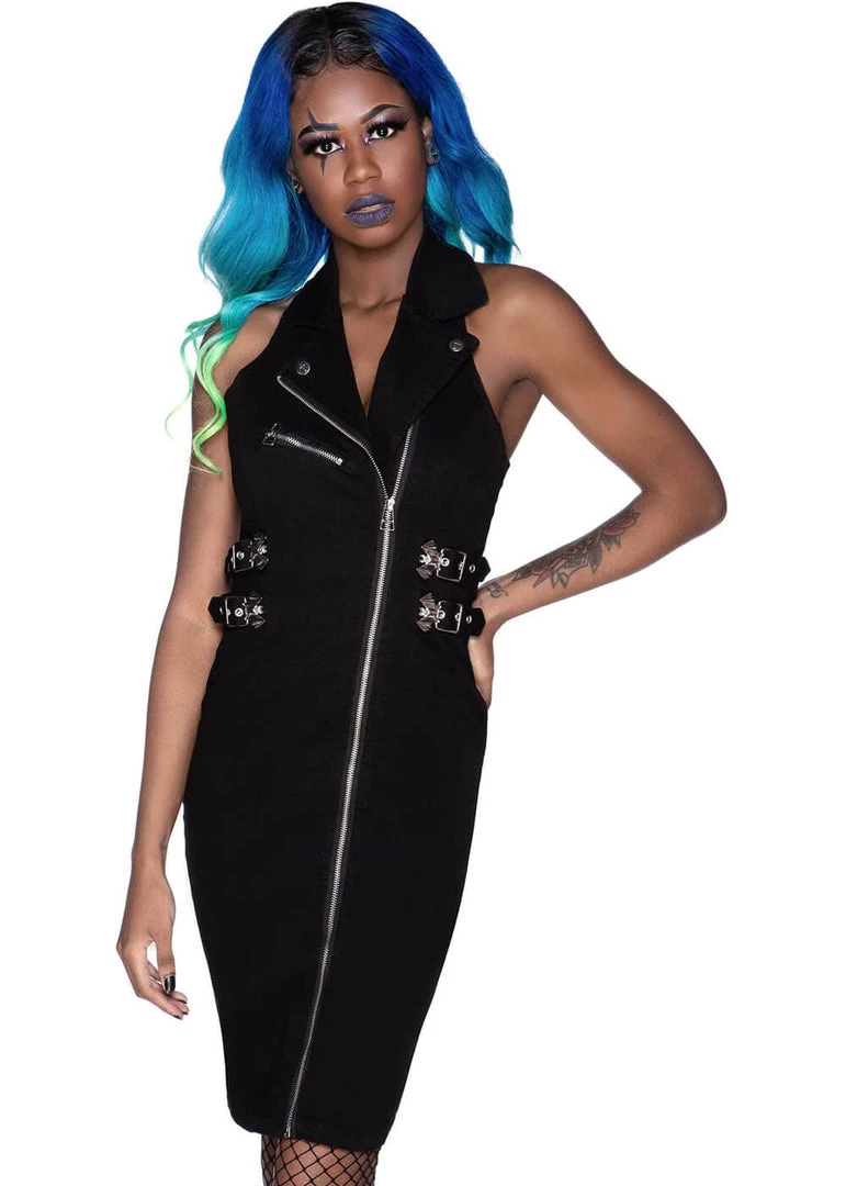 New In Killstar Anti-Club Moto Bat 80's Pencil Dress Black