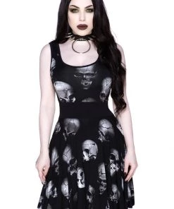 Killstar Heads Rollin' Skulls Skater Dress Black New In