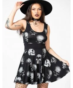 Killstar Heads Rollin' Skulls Skater Dress Black New In