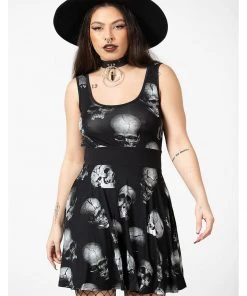 Killstar Heads Rollin' Skulls Skater Dress Black New In