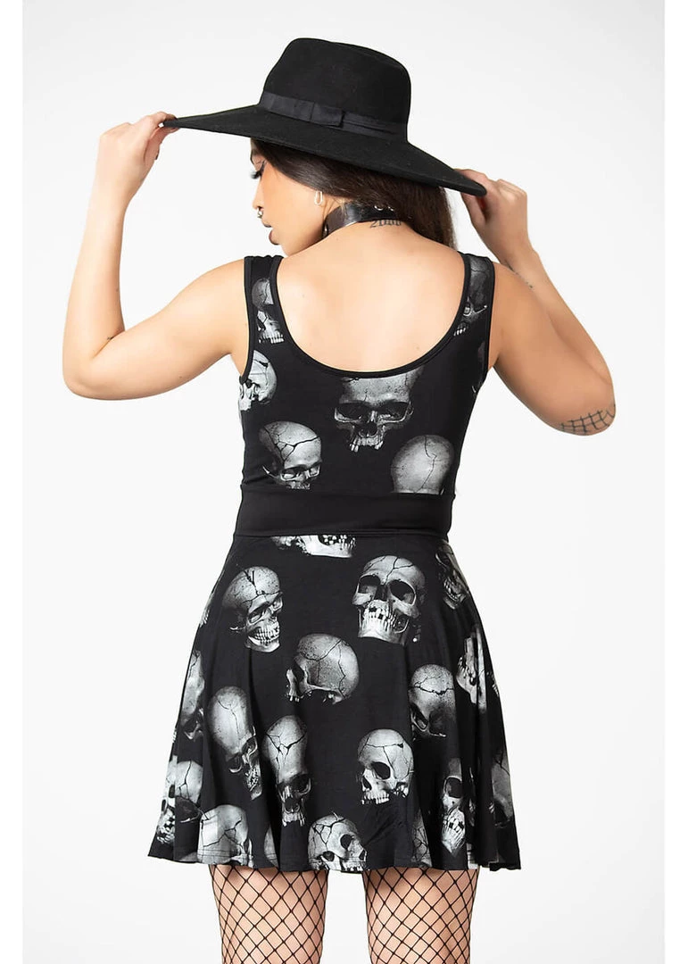 Killstar Heads Rollin' Skulls Skater Dress Black New In