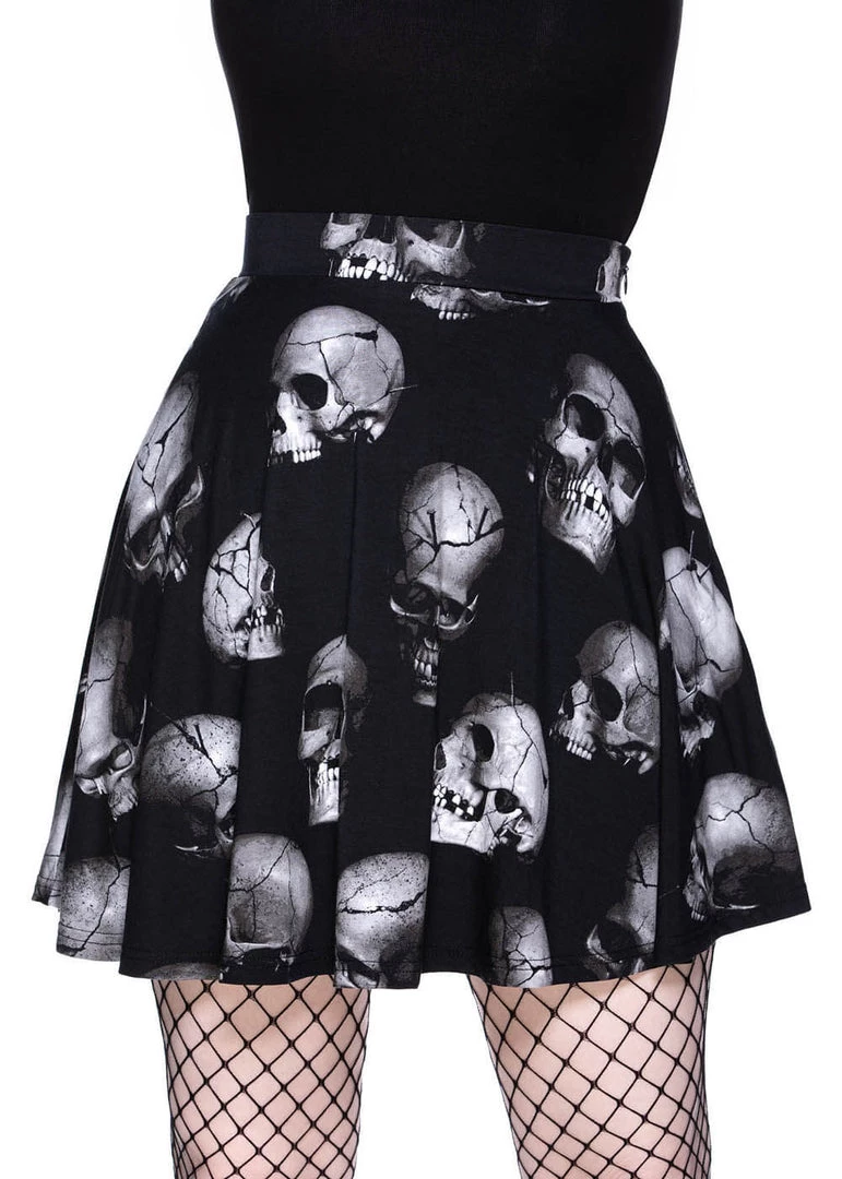 Killstar Miss Mortem Skulls Skater Skirt Black