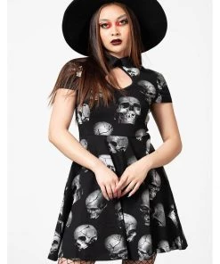 New In Killstar Headspin Collar Skulls Dress Black