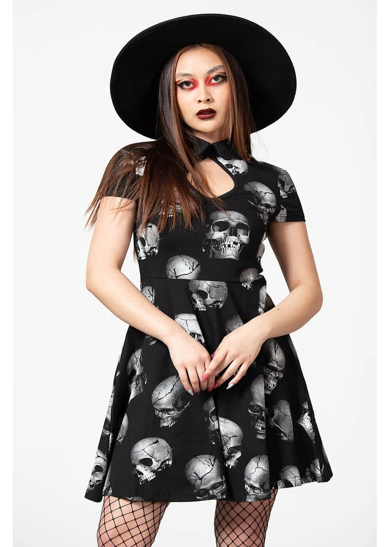 New In Killstar Headspin Collar Skulls Dress Black