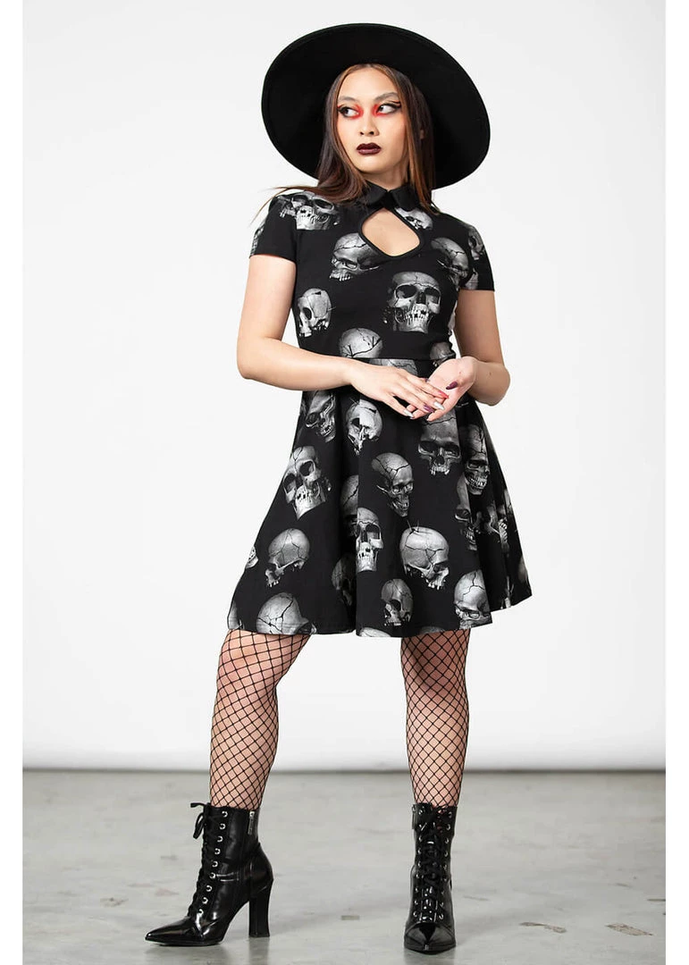 New In Killstar Headspin Collar Skulls Dress Black