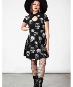 New In Killstar Headspin Collar Skulls Dress Black