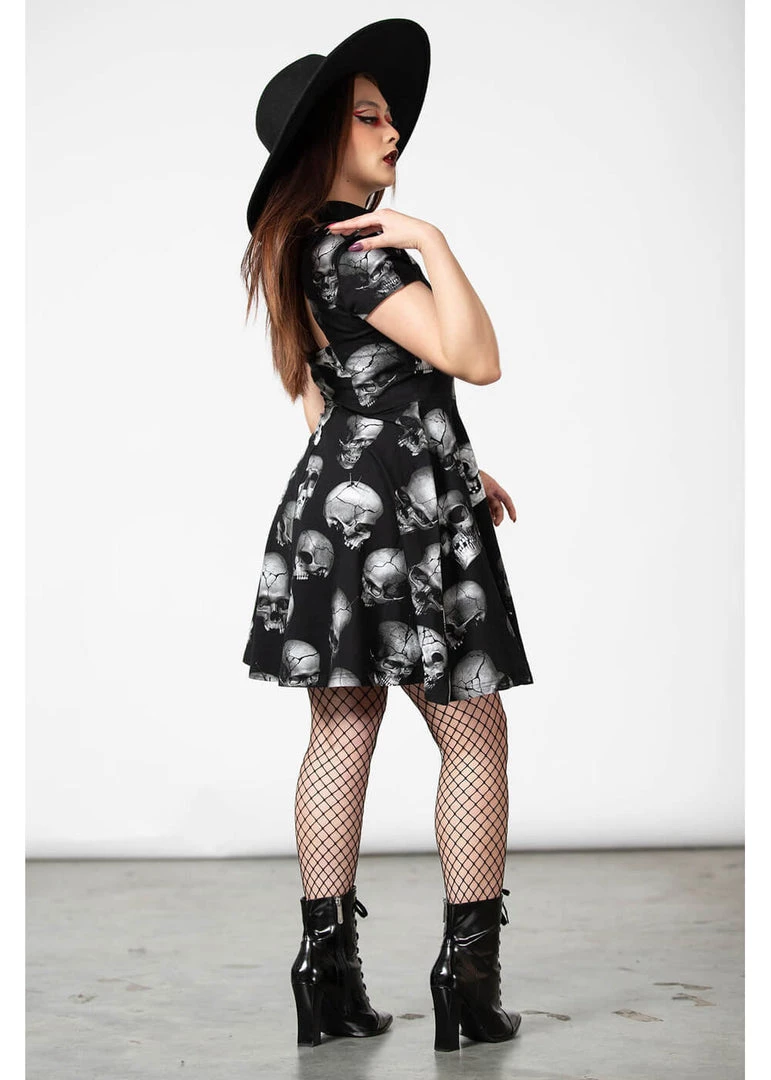 New In Killstar Headspin Collar Skulls Dress Black