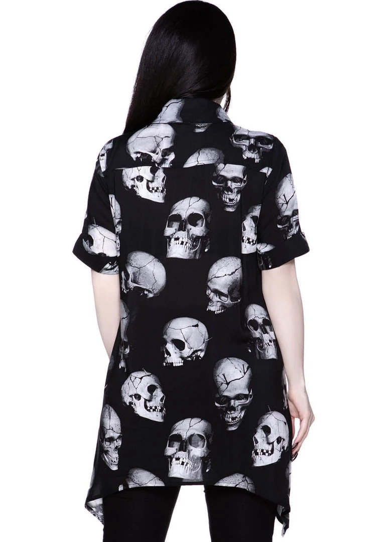 Killstar Headache Skulls Button-Up Shirt Black New In