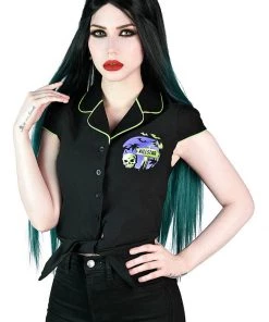 New In Killstar Vince Ray Kon-Tiki Crop 50's Shirt Black