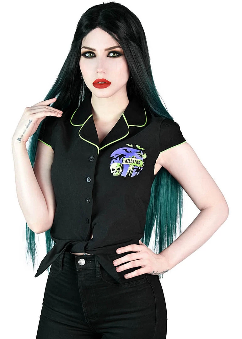 New In Killstar Vince Ray Kon-Tiki Crop 50's Shirt Black