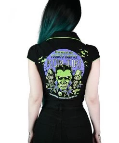 New In Killstar Vince Ray Kon-Tiki Crop 50's Shirt Black