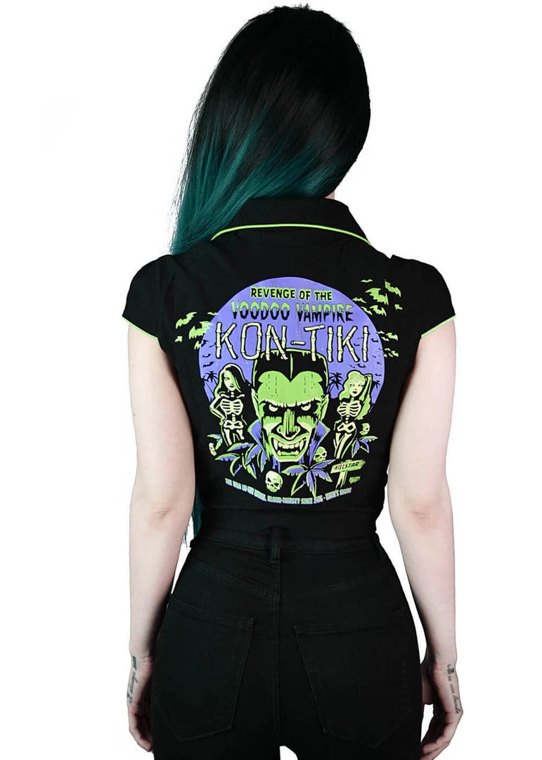 New In Killstar Vince Ray Kon-Tiki Crop 50's Shirt Black