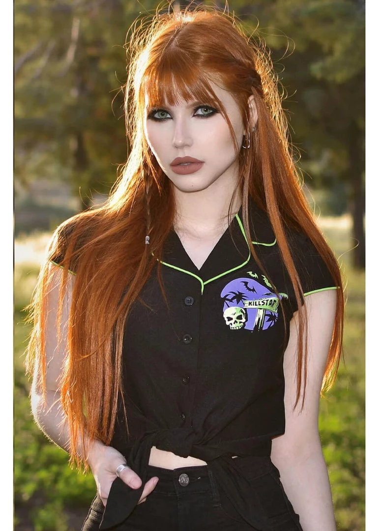 New In Killstar Vince Ray Kon-Tiki Crop 50's Shirt Black