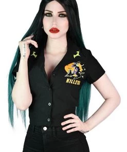 Killstar Vince Ray Witch Queen Crop 50's Bowling Shirt Black New In