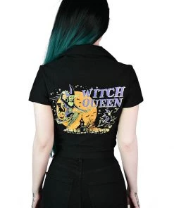 Killstar Vince Ray Witch Queen Crop 50's Bowling Shirt Black New In