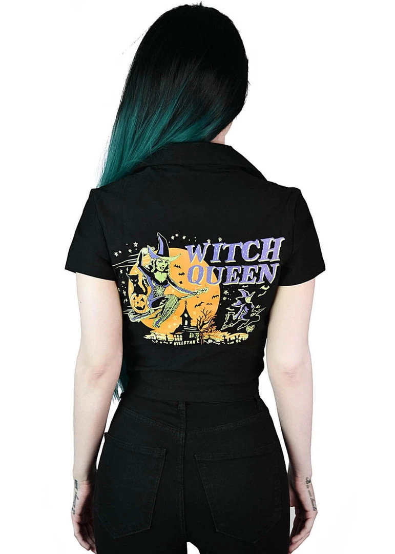 Killstar Vince Ray Witch Queen Crop 50's Bowling Shirt Black New In