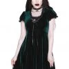 New In Killstar Heather Velvet 60's Jurk Emerald Green