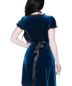 Killstar Heather Velvet 60's Jurk Sapphire Blue New In