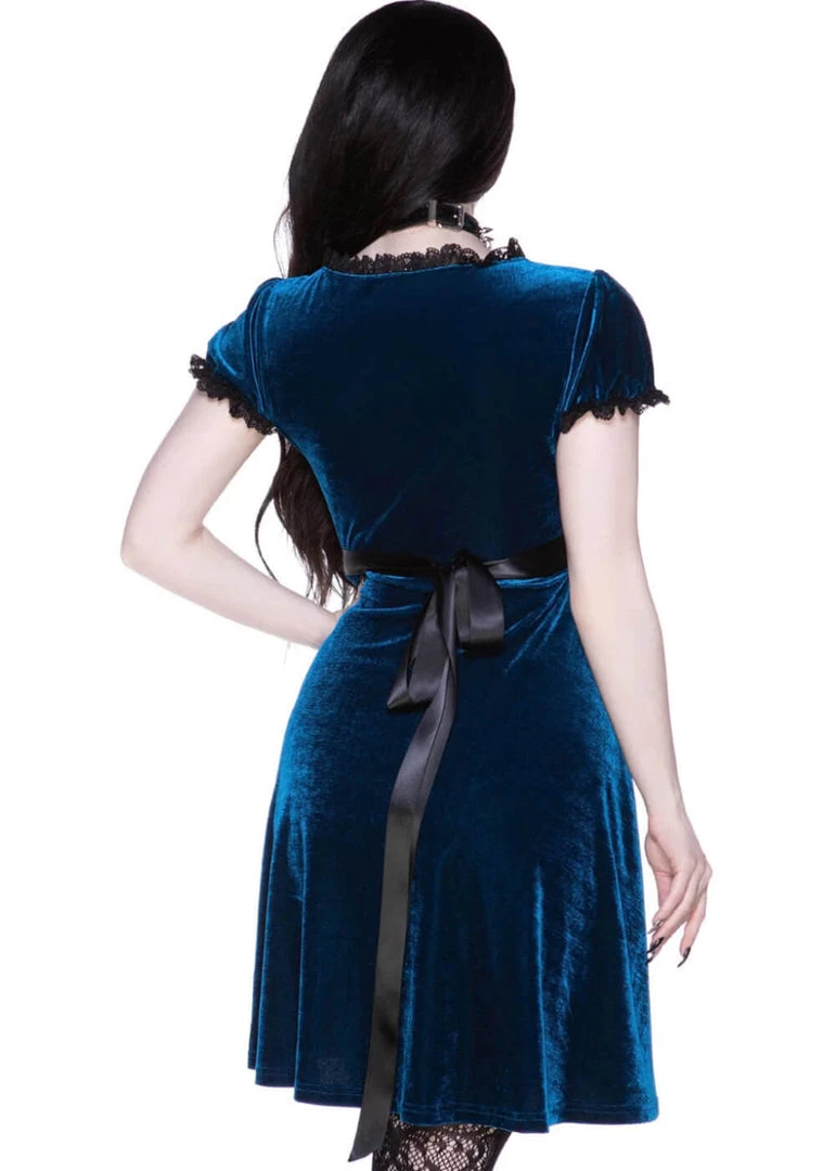 Killstar Heather Velvet 60's Jurk Sapphire Blue New In