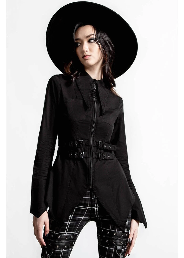 New In Killstar Haze & Confused Zip Shirt Black