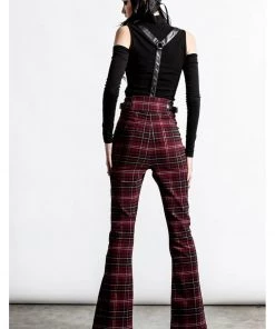 Killstar Prophet Of Doom Trousers With Suspenders Tartan Red New In