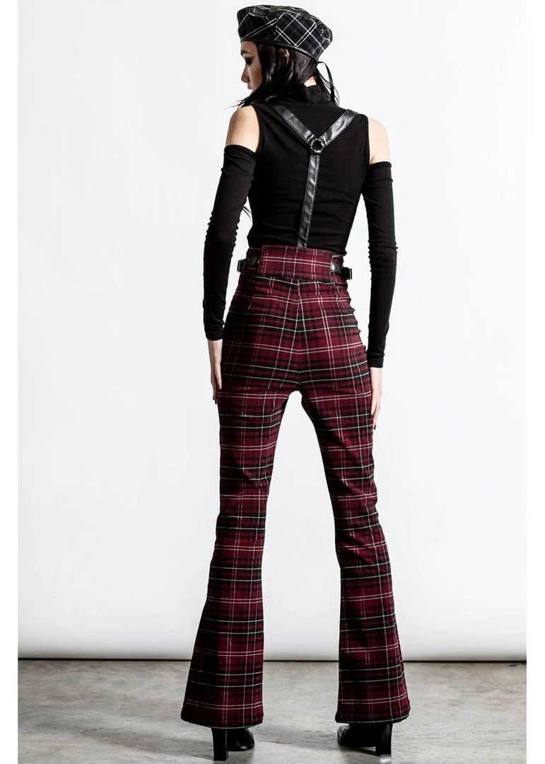 Killstar Prophet Of Doom Trousers With Suspenders Tartan Red New In