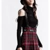 Killstar Shadows Suspender Skirt Tartan Red