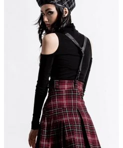 Killstar Shadows Suspender Skirt Tartan Red