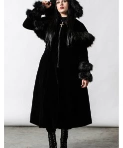 Killstar Ravens Velvet Coat With Cape Black