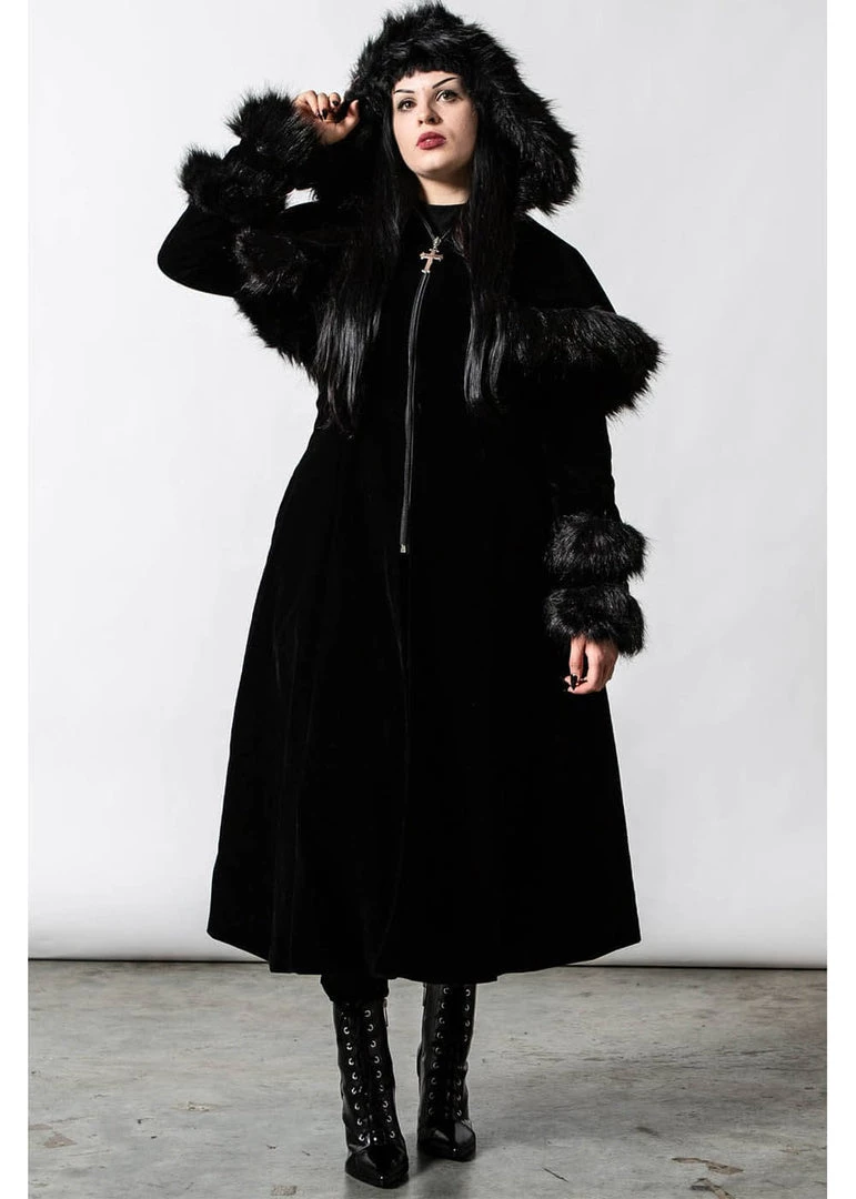 Killstar Ravens Velvet Coat With Cape Black