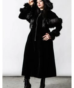 Killstar Ravens Velvet Coat With Cape Black
