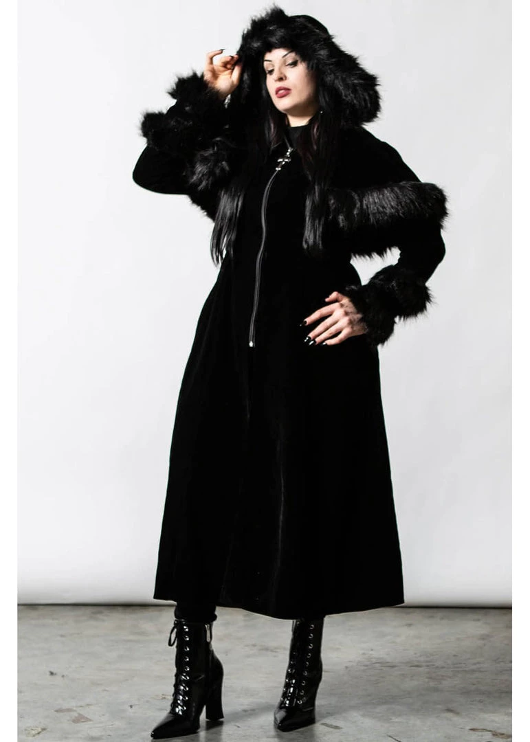 Killstar Ravens Velvet Coat With Cape Black