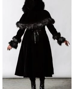 Killstar Ravens Velvet Coat With Cape Black