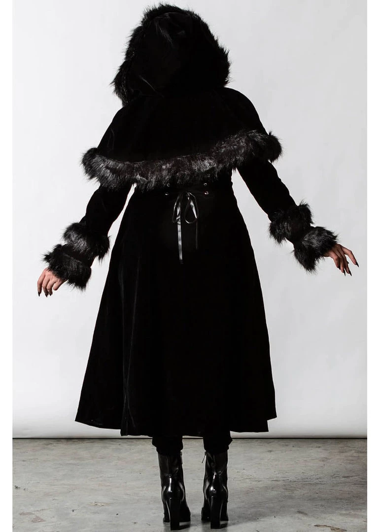 Killstar Ravens Velvet Coat With Cape Black