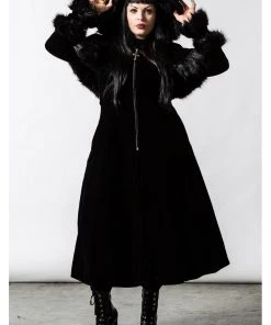 Killstar Ravens Velvet Coat With Cape Black