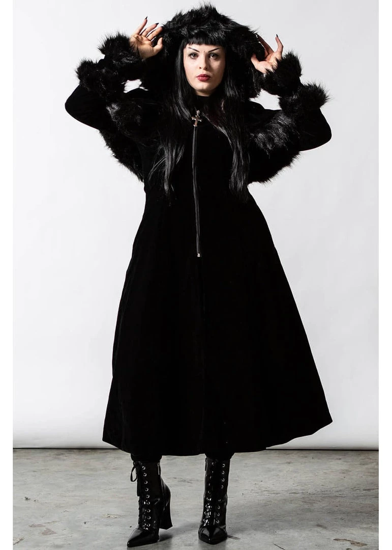 Killstar Ravens Velvet Coat With Cape Black