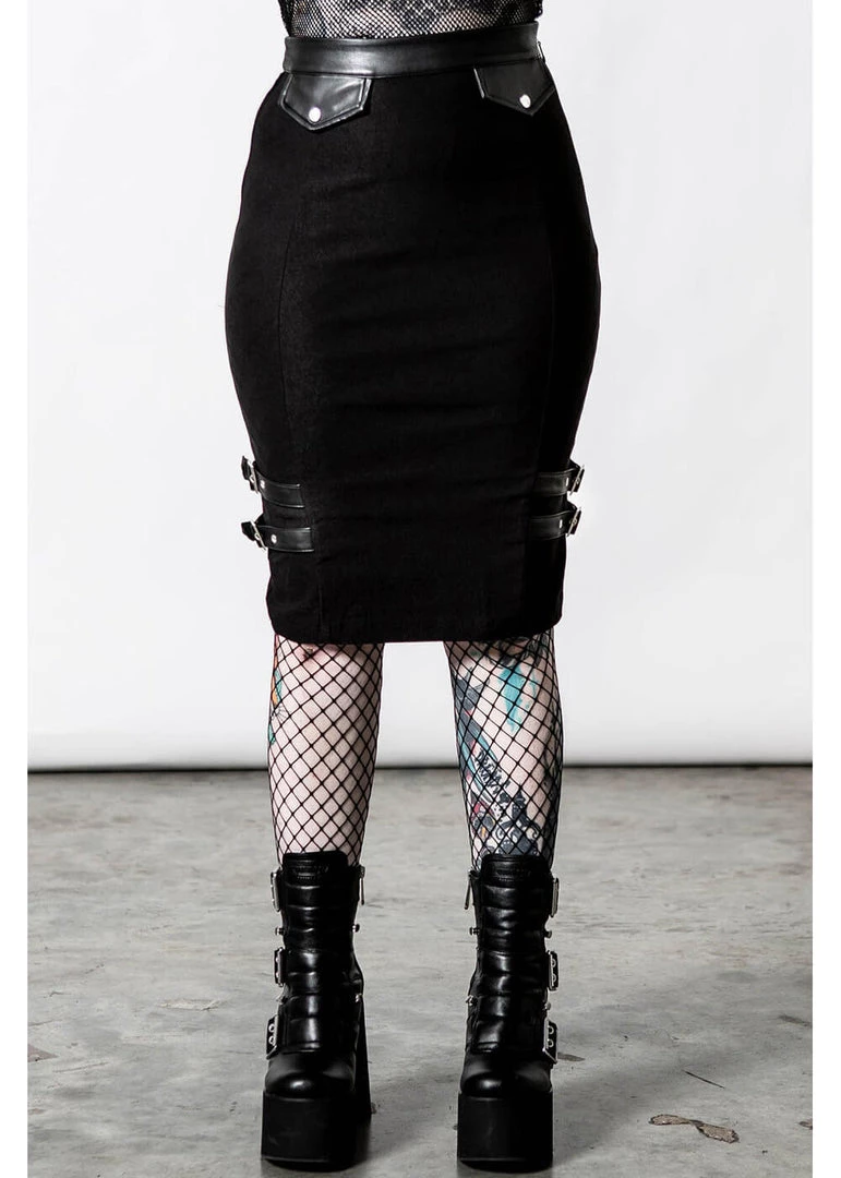 Killstar Bayonet Pencil Skirt Black