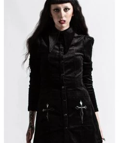Killstar F Major Cross Corduroy 60's Dress Black