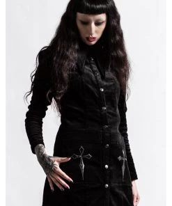 Killstar F Major Cross Corduroy 60's Dress Black