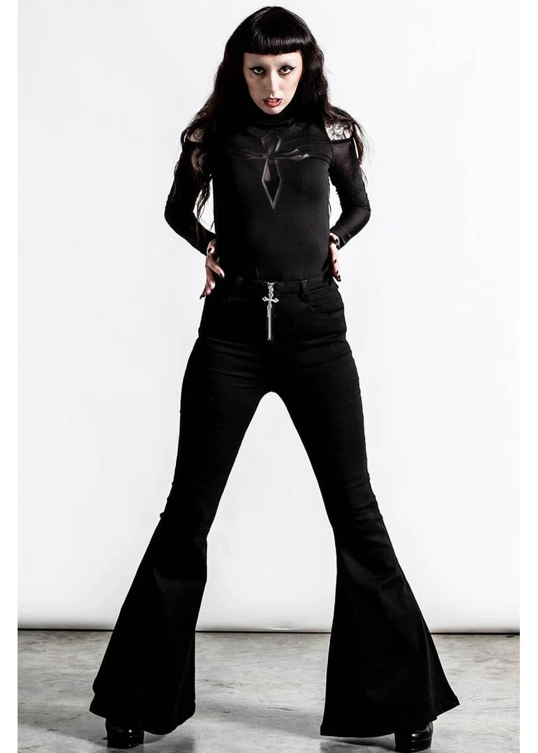Killstar Unholy Trinity Flare 70's Trousers Black New In